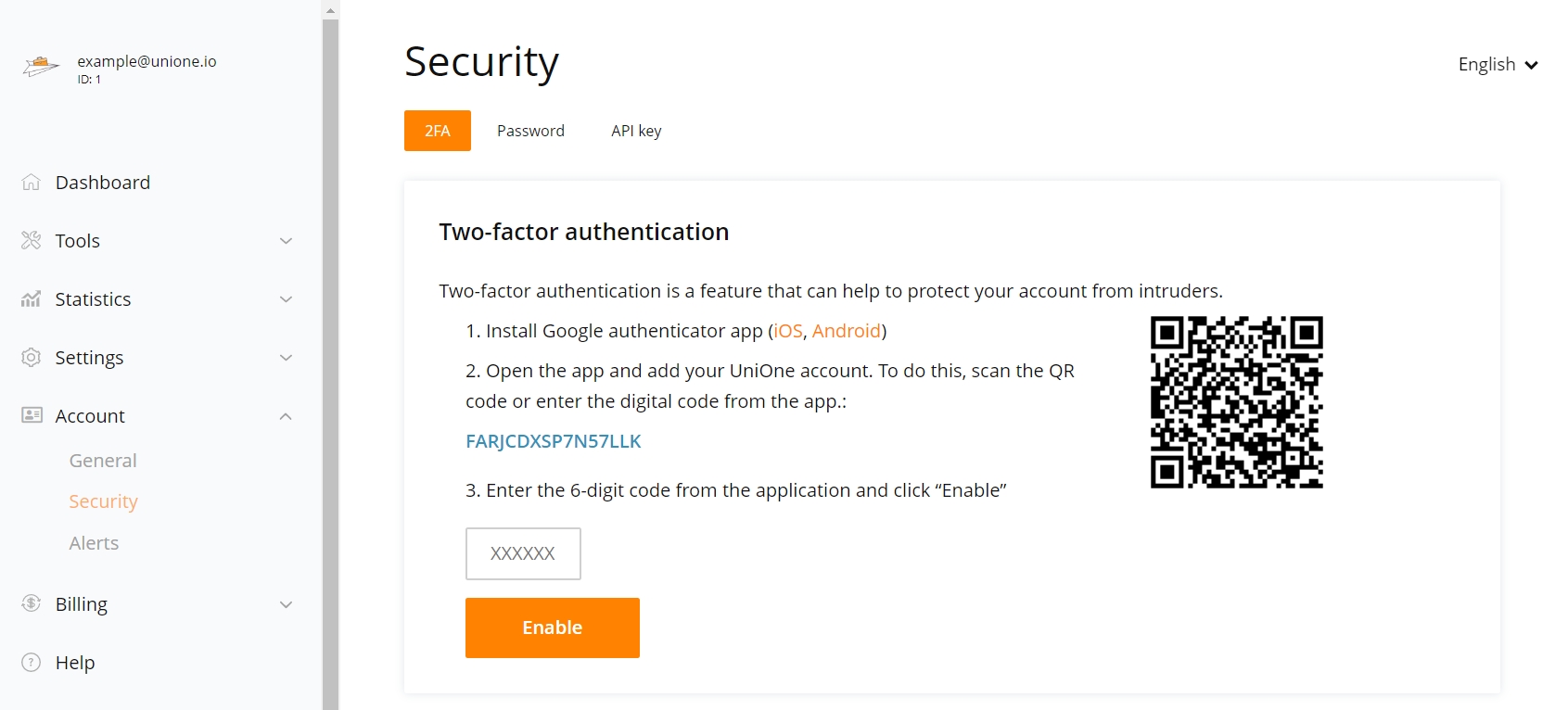 2fa setup screen
